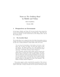 Notes on The Grabbing Hand by Shleifer and Vishny 1 Perspectives on Government
