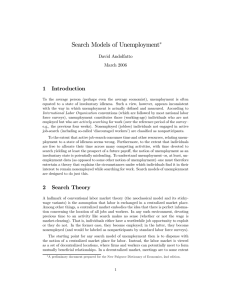 Search Models of Unemployment 1 Introduction ∗