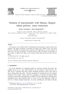 Solution of macromodels with Hansen–Sargent robust policies: some extensions Paolo Giordani