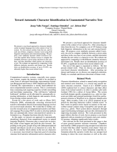 Toward Automatic Character Identiﬁcation in Unannotated Narrative Text Josep Valls-Vargas