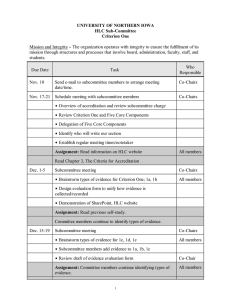 UNIVERSITY OF NORTHERN IOWA  HLC Sub­Committee  Criterion One B The organization operates with integrity to ensure the fulfillment of its 