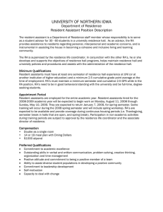 UNIVERSITY OF NORTHERN IOWA Department of Residence Resident Assistant Position Description