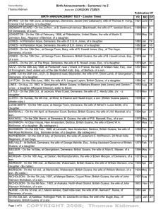 Birth Announcements ‐ Surnames I to Z LONDON TIMES Thomas Kidman