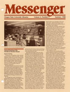 Messenger Volume 4, Number 2 Summer, 1988 Oregon State University Libraries