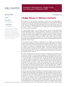 Investment Management, Hedge Funds and Alternative Investment Alert