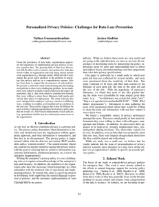 Personalized Privacy Policies: Challenges for Data Loss Prevention Nathan Gnanasambandam Jessica Staddon