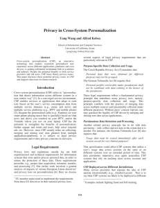 Privacy in Cross-System Personalization Yang Wang and Alfred Kobsa