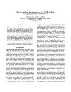 Reasoning about the Appropriate Use of Private Data through Computational Workﬂows