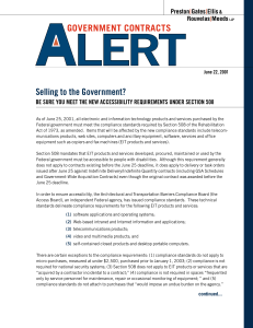 GOVERNMENT CONTRACTS Selling to the Government? June 22, 2001