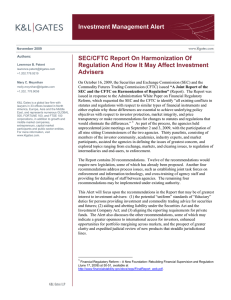 Investment Management Alert SEC/CFTC Report On Harmonization Of Advisers