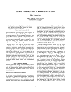 Position and Perspective of Privacy Laws in India Bijan Brahmbhatt