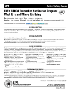 FDA's 510(k) Premarket Notification Program: CfPA Online Training Course