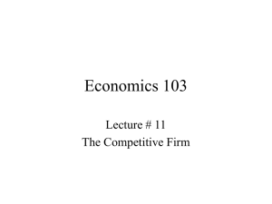 Economics 103 Lecture # 11 The Competitive Firm
