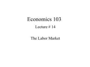 Economics 103 Lecture # 14 The Labor Market