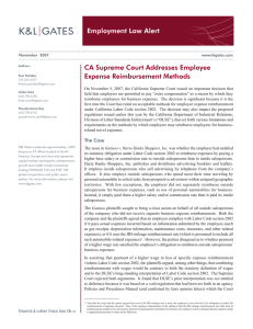 Employment Law Alert CA Supreme Court Addresses Employee Expense Reimbursement Methods