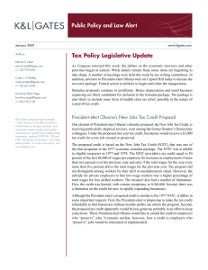 Public Policy and Law Alert Tax Policy Legislative Update