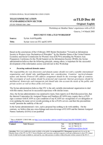 ccTLD Doc 44 Original: English TELECOMMUNICATION STANDARDIZATION SECTOR