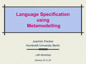 Language Specification using Metamodelling Joachim Fischer