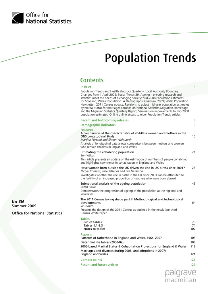 Population Trends Contents