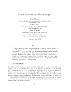 Hamilton cycles in addition graphs Brian Cheyne Vishal Gupta