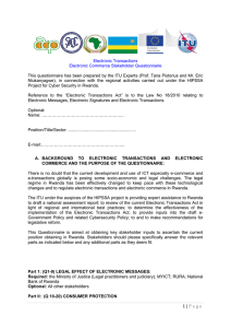 This questionnaire has been prepared by the ITU Experts (Prof.... Ntukanyagwe),  in connection with the regional activities carried out... Electronic Transactions