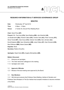 RESEARCH INFORMATION &amp; IT SERVICES GOVERNANCE GROUP MINUTES :