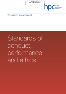 Standards of conduct, performance and ethics