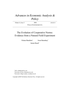 Advances in Economic Analysis &amp; Policy The Evolution of Cooperative Norms: