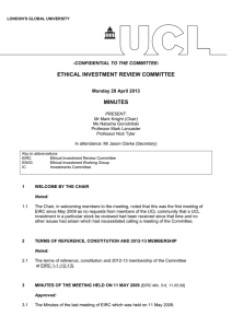 ETHICAL INVESTMENT REVIEW COMMITTEE MINUTES -CONFIDENTIAL TO THE COMMITTEE- Monday 29 April 2013