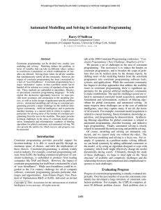 Automated Modelling and Solving in Constraint Programming Barry O’Sullivan