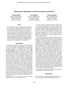 Simultaneous Elicitation of Preference Features and Utility Craig Boutilier Kevin Regan Paolo Viappiani