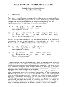 PSYCH PREDICATES AND APPLICATIVES IN SALISH 1. Introduction