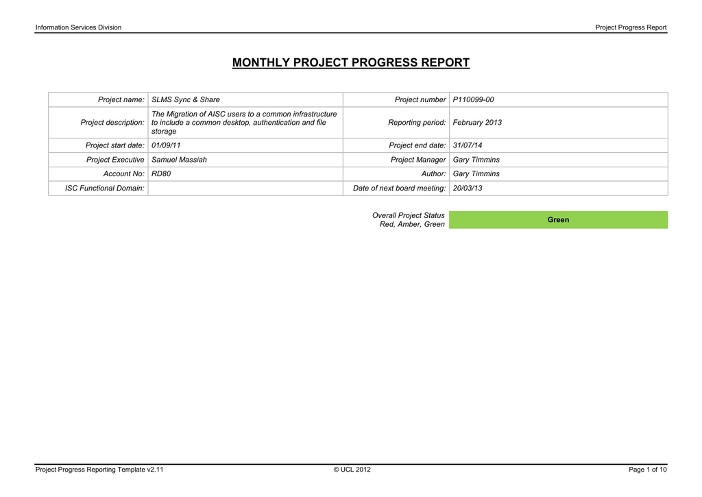 Project Performance Report Template from s2.studylib.net