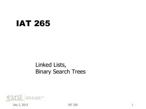 IAT 265 Linked Lists, Binary Search Trees July 2, 2015