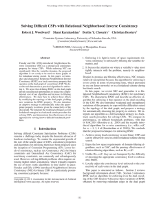 Solving Difﬁcult CSPs with Relational Neighborhood Inverse Consistency Robert J. Woodward