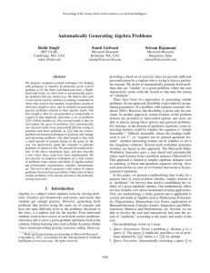 Automatically Generating Algebra Problems Rohit Singh Sumit Gulwani Sriram Rajamani