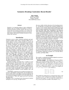 Symmetry Breaking Constraints: Recent Results Toby Walsh