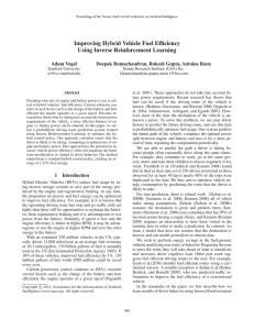 Improving Hybrid Vehicle Fuel Efficiency Using Inverse Reinforcement Learning Adam Vogel