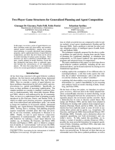 Two-Player Game Structures for Generalized Planning and Agent Composition Sebastian Sardina