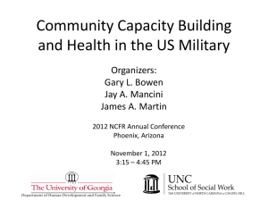 Community Capacity Building and Health in the US Military Organizers: Gary L. Bowen