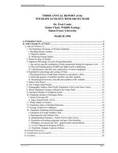 THIRD ANNUAL REPORT of the WILDLIFE ECOLOGY RESEARCH CHAIR Dr. Fred Cooke