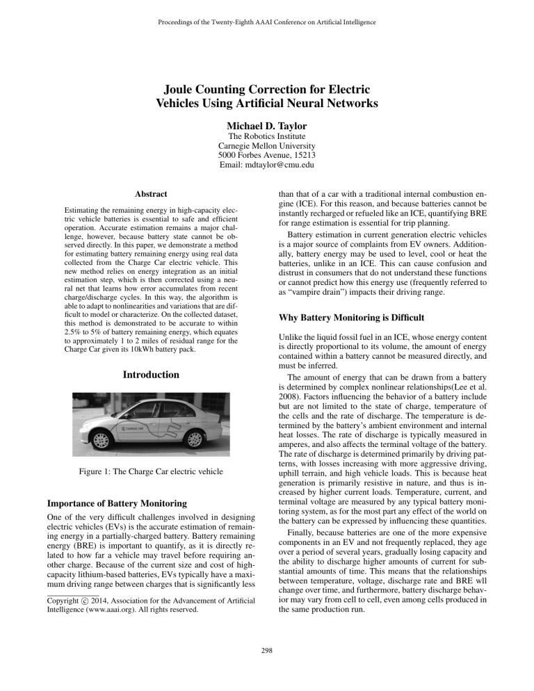 Joule Counting Correction for Electric Vehicles Using Artificial Neural