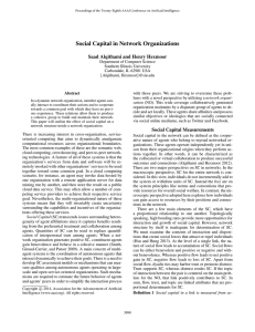 Social Capital in Network Organizations Saad Alqithami and Henry Hexmoor