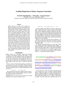 Avoiding Plagiarism in Markov Sequence Generation Alexandre Papadopoulos, Pierre Roy,