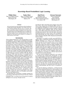 Knowledge-Based Probabilistic Logic Learning Phillip Odom Tushar Khot Reid Porter