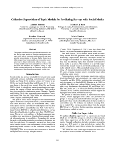 Collective Supervision of Topic Models for Predicting Surveys with Social Media Adrian Benton Michael J. Paul