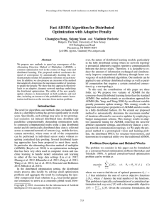 Fast ADMM Algorithm for Distributed Optimization with Adaptive Penalty