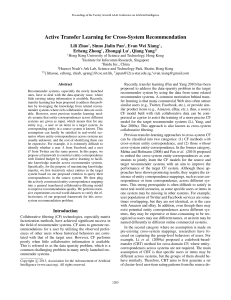 Active Transfer Learning for Cross-System Recommendation Lili Zhao , Sinno Jialin Pan