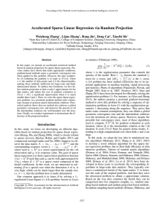 Accelerated Sparse Linear Regression via Random Projection Weizhong Zhang , Lijun Zhang