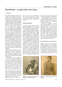 Homi Bhabha – an appreciation and a hope*  HISTORICAL NOTES N. Mukunda